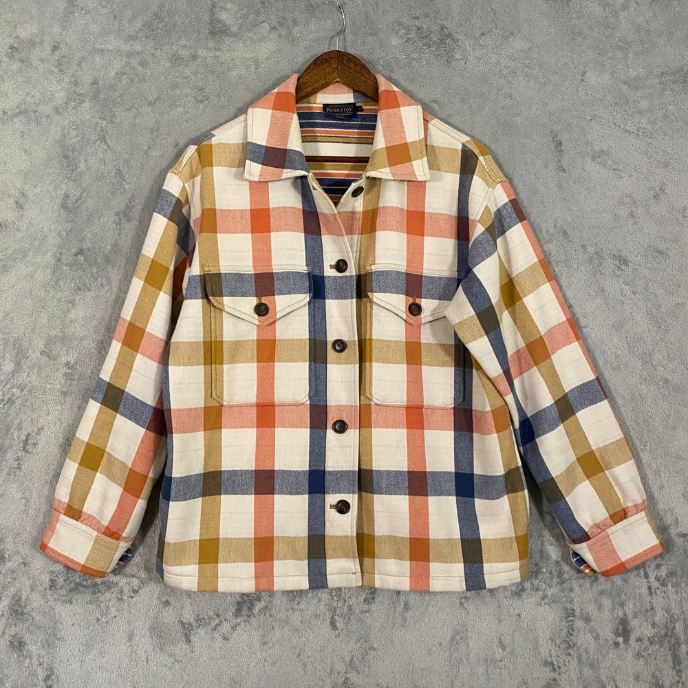 Pendleton Shirt Jacket Mens S Multicolor Plaid Cotton Button Up Shacket Heavy